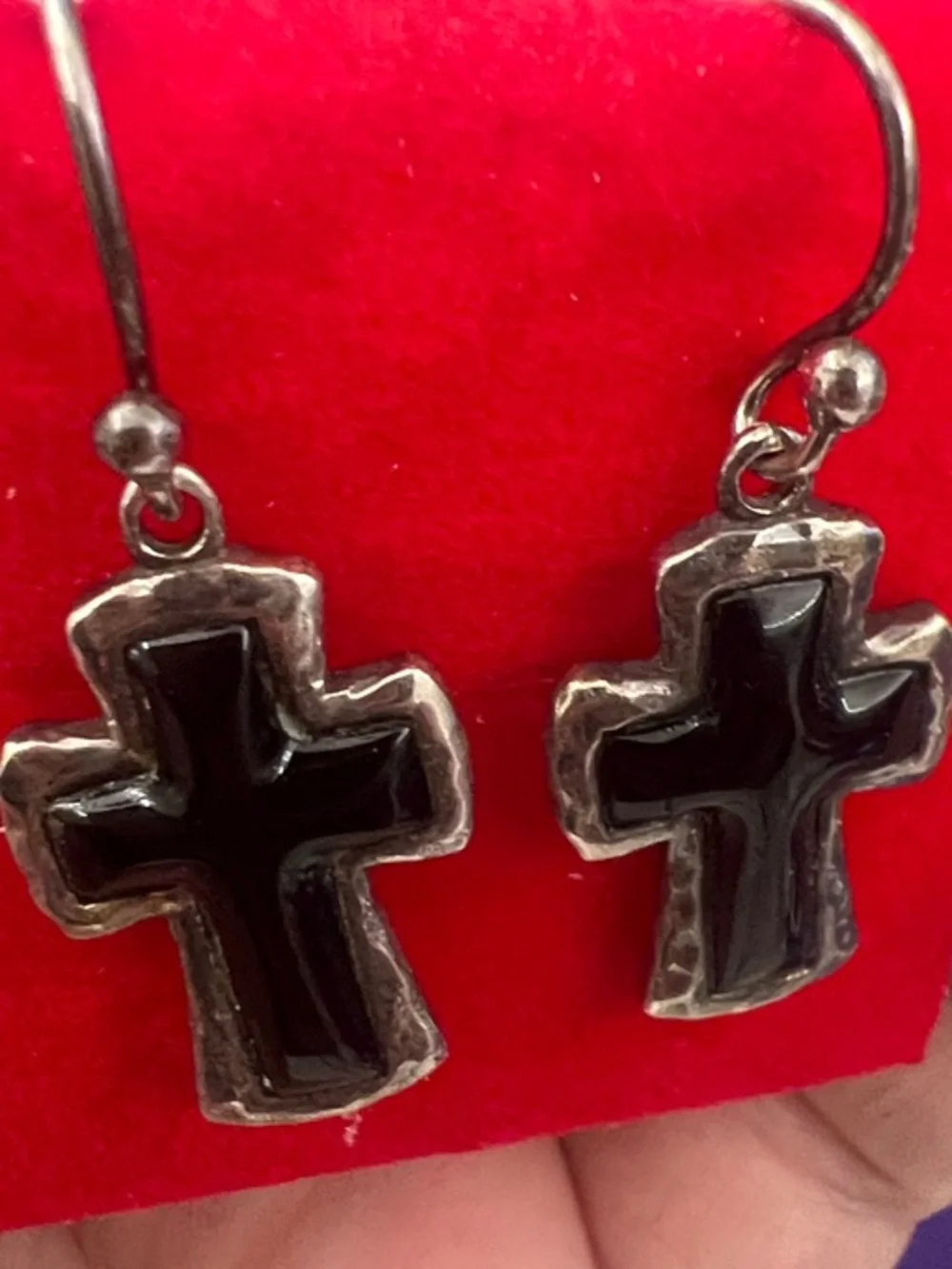 Sterling Silver 925 Black Cross Dangle Earrings - Picture 7 of 8